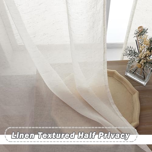 Image of OWENIE Natural Linen Blend Sheer Curtains 36 Inch Length 2 Panel Set for Kitchen Window, Light Filtering Small Cafe Curtains, 42 W x 36 L, 2Pcs, Natural