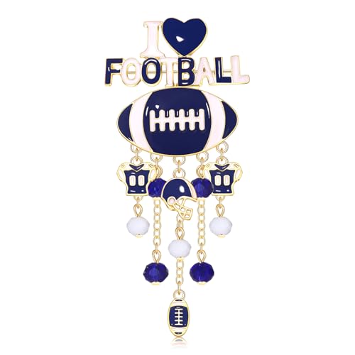 Image of Football Brooch Pin for Women Enamel Game Day Football Helmet Charm Beads Tassel I Love Football Brooch Pin Jewelry Sports Football Team Spirit Tailgate Party Favors (football brooch blue)