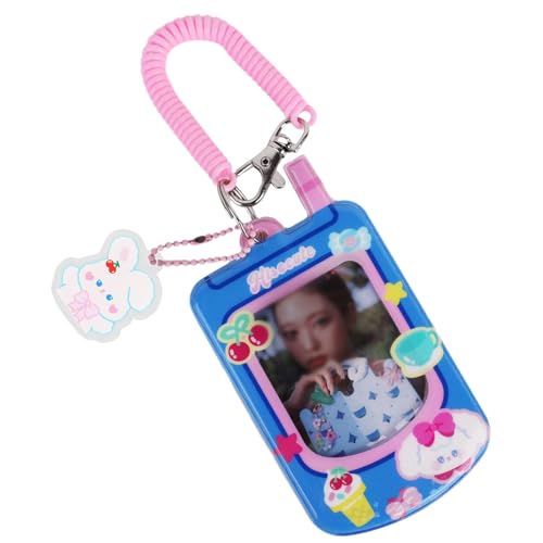 WELLRI Porte-cartes photo Kpop avec porte-clés - Joli pendentif - 7,6 cm - Pour album photo, carte d'identité, bus, banque, carte de crédit - Pour étudiant et fan de Kpop - Bleu