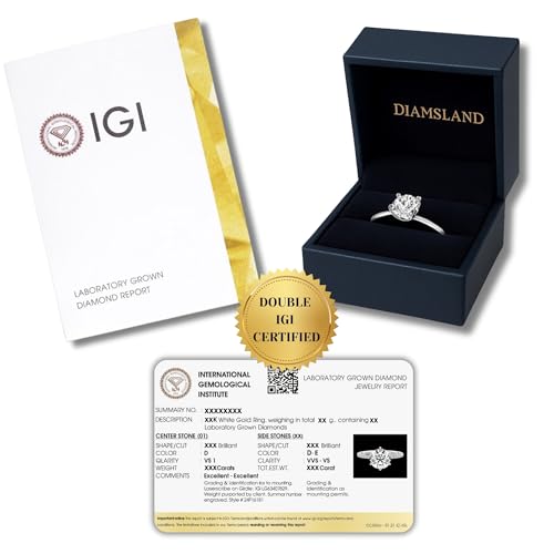 DIAMSLAND Lab Grown Diamond Engagement Ring, Hidden Halo IGI Certified Cushion Cut Diamond | 1–5 Carats | D Color, VS1–VVS2 Clarity | Crafted in 14k or 18k Gold | Choice of Yellow, White, or Rose Gold4