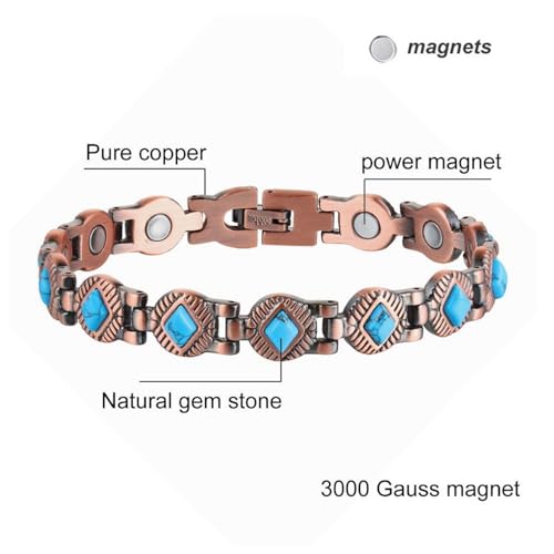 Image of Copper Bracelet for Women 99.9% Pure Copper Crystal Bracelets Link Chain Charm Jewelry Present 3500 Gauss with Adjustment Tool