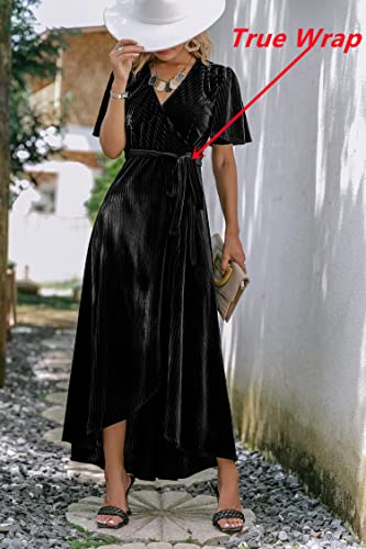 Image of BerryGo Women's Velvet V Neck Wrap Semi Formal Dress Cocktail Party Maxi Dress for Wedding Guest