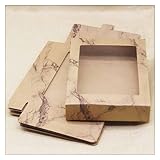 Cajas Regalo Carton Caja de papel Kraft con ventana agradecimiento, caja estampado flores, regalos Navidad, dulces, recuerdos boda, paquete fiesta en casa, 10 Uds(Kraftmarble)