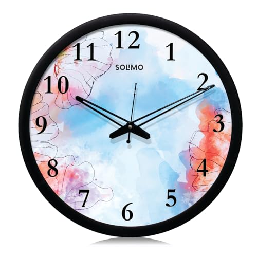 Amazon Brand - Solimo Plastic 12-Inch Wall Clock - Designer (Silent Movement, Black Frame), Analog