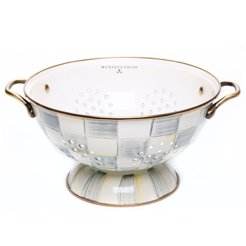 Image of MACKENZIE-CHILDS Enamel Colander, Large, Gray-and-White Sterling Check