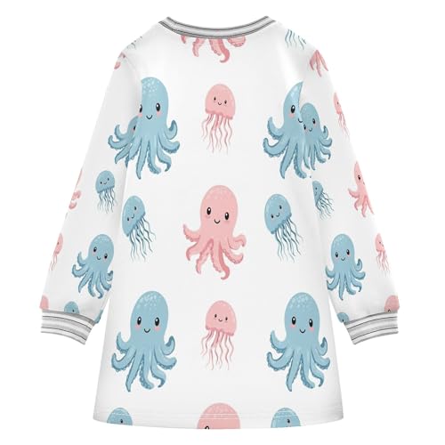 Girls Long Sleeved Dress Casual Sweatshirt Dresses Cute Octopus and Jellyfish Kids Fall Winter Dresses 2-8T4
