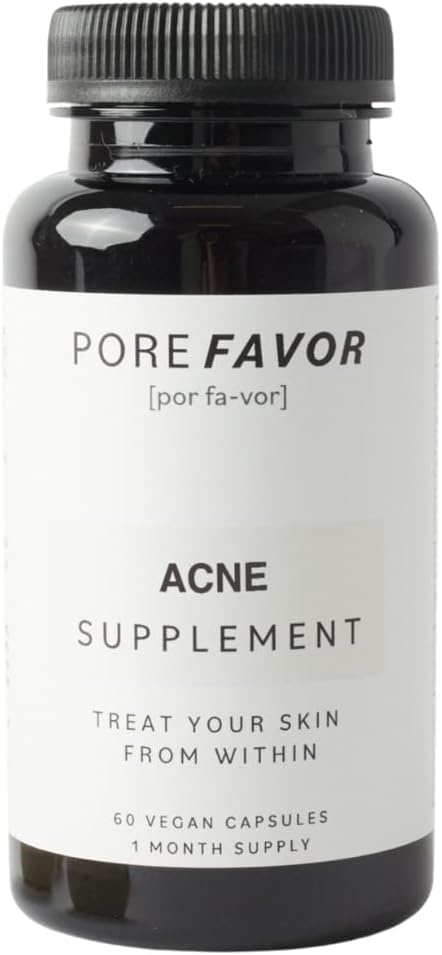 POREFAVOR Acne Supplements &acirc;&euro;&ldquo; DIM (diindolylmethane) &amp; Zinc - Vegan Clear Skin Vitamins for Spots, Blemishes &amp; Oil Control, for Women, Men, Teens (1 Month Supply)