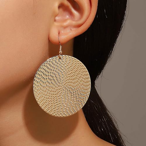 ONLYJUMP Lightweight Bohemia Geometric 14K Gold Round Disc Triple Long Earrings Big Dangling Bohemia Vintage Circular Statement Chandelier Earrings Minimalist Design Earrings Jewelry Gifts4