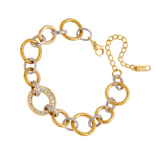 XuQiZZpp Versátil muñeca hecha a mano con conexión de acero inoxidable dorado y plateado, cómoda joyería minimalista dorada y plateada