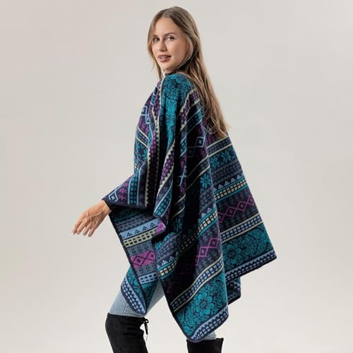 Womens Poncho Shawl Wrap Scarf Open Front Cardigan Sweater Over Size Cape Thick Warm Winter Blanket for Women-4313