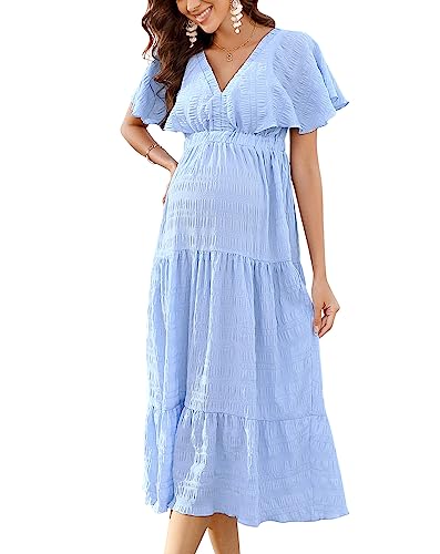 maternity porcelain print bengaline asymmetric frill midi dress Light Blue Maternity Porcelain Print Bengaline Asymmetric Frill Midi Dress