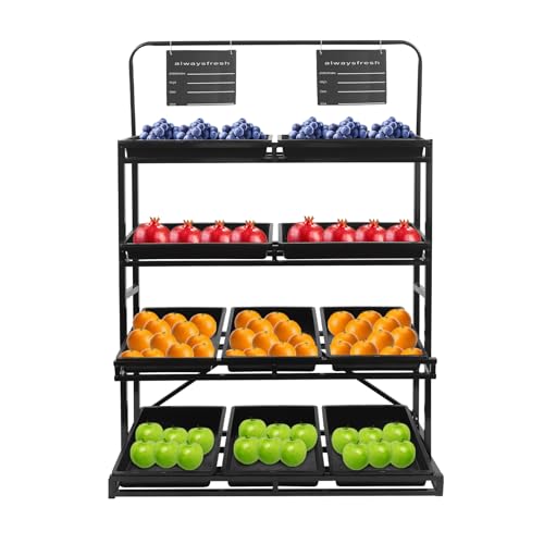 RUETERY Estantería de 4 niveles, supermercado con 10 cestas, estantería para frutas, verduras, tienda industrial, expositor para cocina, supermercados, 120 x 60 x 170 cm