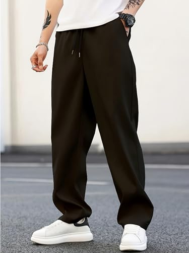 Image of dockstreet Men's /Unisex Open Bottom Drawstring Pure Cotton Stretchable Baggy Jogger Pants