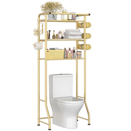 Image of Simple Trending 3 Tier Over The Toilet Rack, Shelf Bathroom, Bathroom Stand Organizer Space Saver, Gold