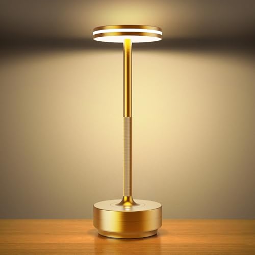 Hapfish LED Tischlampe Kabellos Akku 5000mAh Touch Tischleuchte Dimmbar Tischlampen Aufladbar 3 Farbtemperatur Tischlampe IP54 Wasserdicht für Outdoor Nachttisch Esstisch Schreibtisch Gold