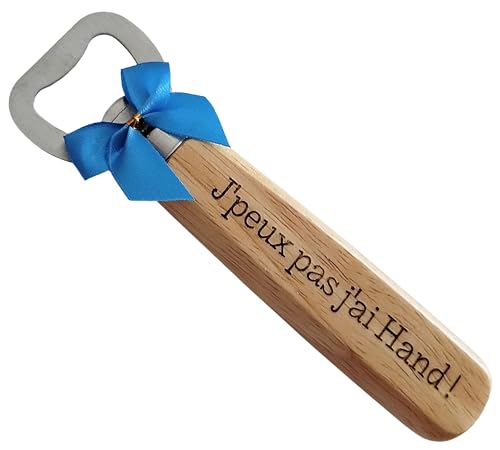 Décapsuleur en Bois Gravé et Personnalisé sur le Thème Handball - Accessoire Handball Humoristique, Cadeau Original Homme et Femme, Noël, Anniversaire, Joueur de Hand