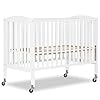   Folding-Full-Size-Convenience-Crib-In-White-Two-Adjustable-Mattress-Height-Positions-Comes-With-Heavy-Duty-Locking-Wheels-Flat-Folding-Crib