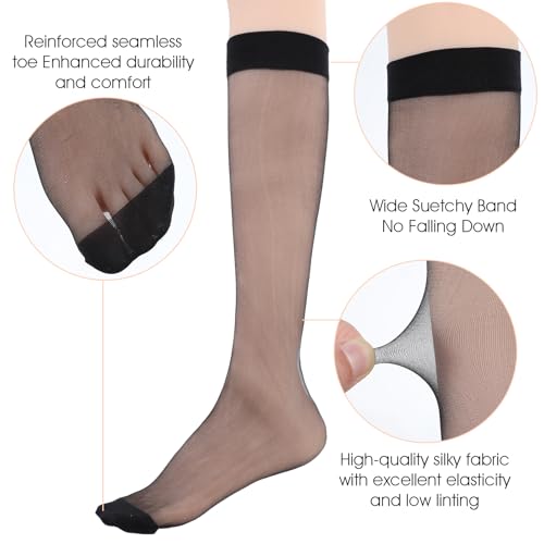 Knee High Stockings for Women 6 Pairs 20D Nylon Leg Elegant Trouser Socks Elastic Anti-slip Socks Sweat Wicking Socks for Carnival Easter Christmas Halloween One Size3