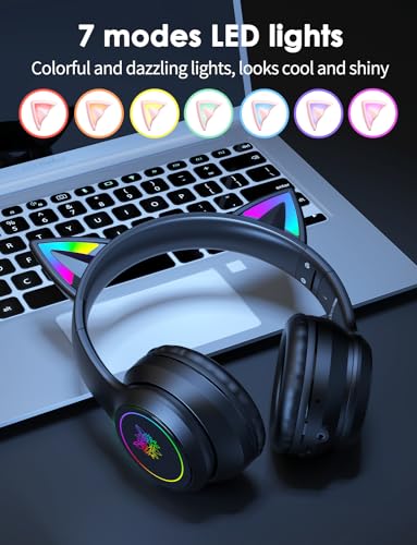 Image of Cat Ear Bluetooth Headphones for Kids & Adults, 55H Play Time, Wireless Foldable & Wired Multi-Function LED Light Up Over Ear Headphones with Mic and Volume Control for iPhone /iPad /Laptop /PC