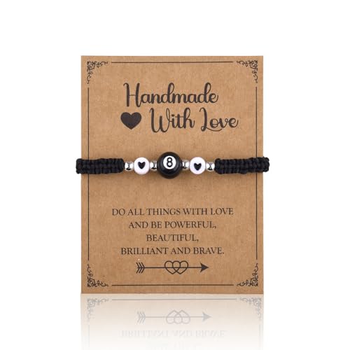 8 Ball Black Bracelet for Women Men Lucky Charms for Good Luck Encouragement Inspirational Gifts for Pool Player Billiard Lovers Christmas Birthday Gift Bracelet Braided Eight Ball Y2K Bracelets