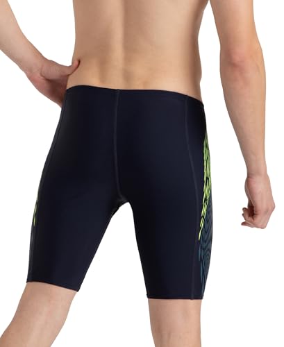 Image of Speedo Men Endurance10 Tech Print Placement Panel Jammer - True Navy, Hyper Yellow & Dark Teal