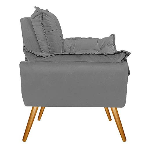 Poltrona Cadeira Decorativa Opala Corano Cinza Pés Palito para Recepção Sala de Estar Consultório Es