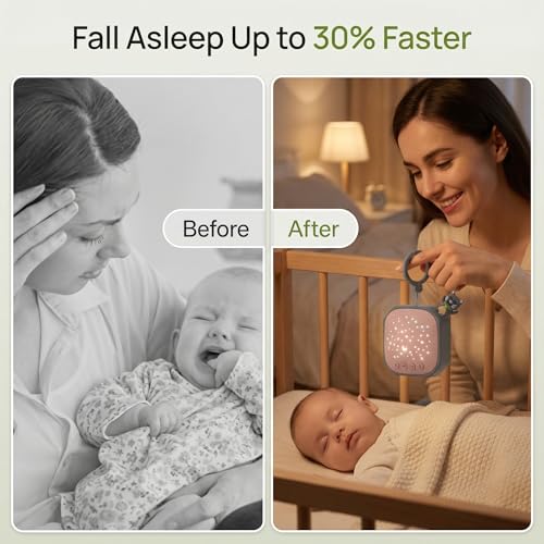Image of Portable White Noise Sound Machine with Star Projector | Sound Therapy Calm Music Machine Baby Sleep Soother with Hook for Home, Car Travel, Nursery, Infant, Kids Gifts (Lucky Cat)