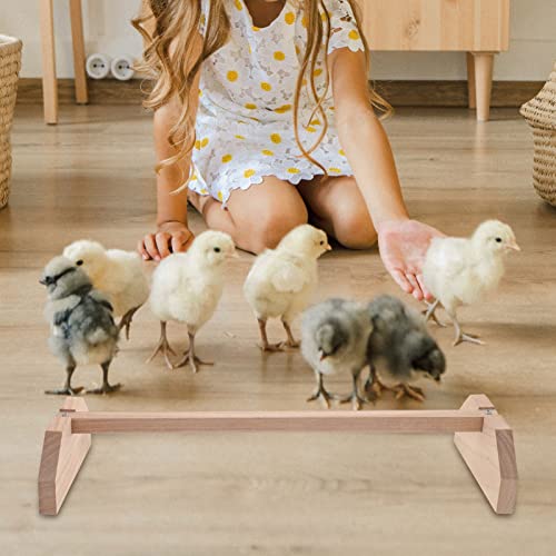 Image of POPETPOP Natural Wood Chicken Perch Stand 15.7 Inch Indoor Roosting Platform Safe Rooster and Chick Play Accessory for Pet Birds
