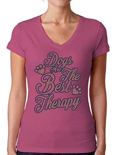 Awkwardstyles Women's Dogs are The Best Therapy V-Neck T-Shirt Shirt + Bookmark XL Pink
