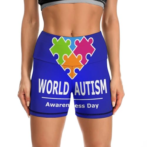 JYYAU Autistic Autism Awareness Day Month 2023 High Waist Yoga Shorts for Women Athletic Shorts Leggings Running Pants Black