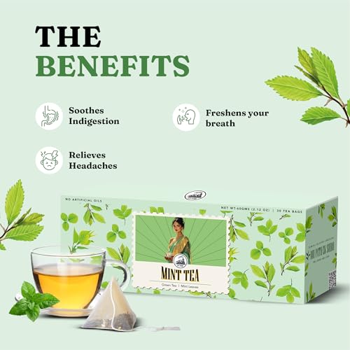 Image of Dorje Teas Mint Darjeeling Green Tea | 30 Pyramid Teabags (Pack of 1) | Selim Hill Estate | Cooling & Fresh Mint Flavour | Promotes Relaxation & Immunity | Organic Whole Leaf Blend | 30 Cups