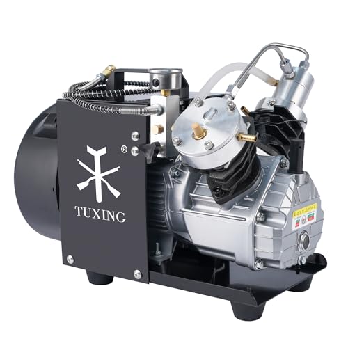 TUXING Scuba Tank Compressor, 4500psi PCP Air Compressor, High Pressure Air Compressor, Double Cylinder PCP Diving Pump for Paintball Scuba Tank 110V (TXEDM041)