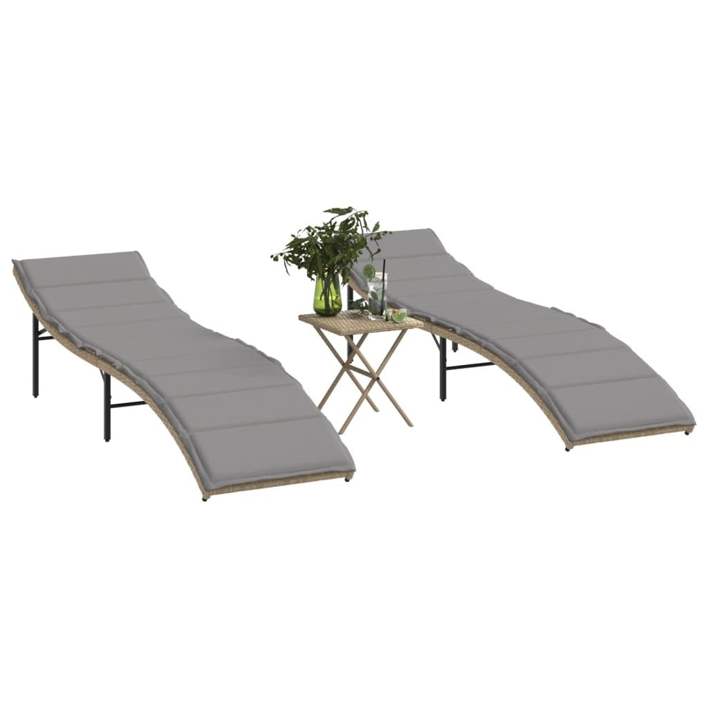 Bain de soleil polyrotin beige avec table pour vos moments de détente et sieste au soleil sur la terrasse