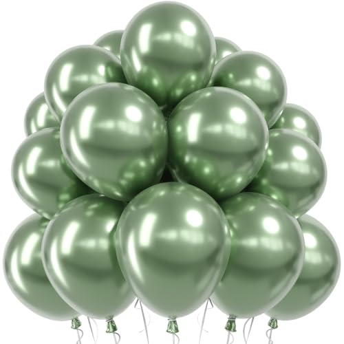 Image of Jobkoo Metallic Green Balloons, 12 Inch Chrome Dark Green Latex Balloon