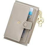 CILLA Womens Slim Wallet RFID Card Case Minimalist Small Card Wallet with Zipper Coin Pouch(Khaki)