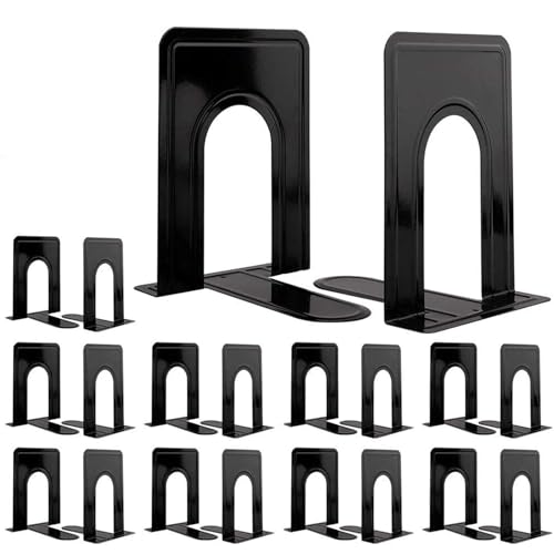 Image of Jekkis 20pcs Book Ends Metal Bookends for Shelves, 6.6 inchx 5.7 inchx 5 inch Black Heavy Duty Bookends for Nonskid Supports Plain Large, Library Office Home, 10 Pair