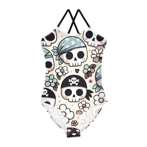 Girls Swimsuit Pirate Skull Head One Piece Swimwear