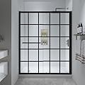 FELYL 56-60" W x 72" H Framed Grid Pattern Sliding Shower Door with 1/4" (6mm) Clear SGCC Tempered Glass in Matte Black Finish, Reversible Installation
