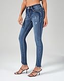 roswear Skinny Jeans for Women Mid Rise Ripped Stretchy Denim Pants Trendy Slim Fit Distressed Jeans Blue Medium