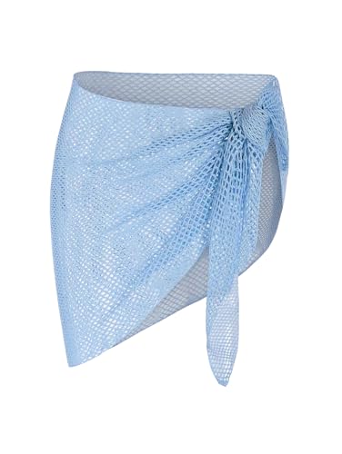 Image of ZAFUL Sarong Coverups for Women Beach Vacation Fishnet See Thru Tie Side Bathing Suit Cover Up Mini Skirt