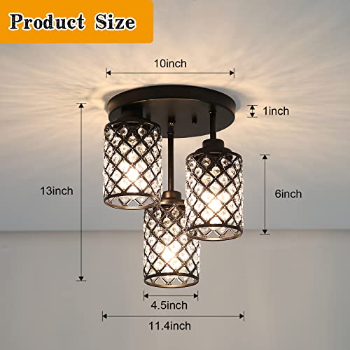 Nsrce Crystal Ceiling Light Fixture,3-Light Black Flush Mount Chandelier With Crystal Metal Shade,Light Fixtures Ceiling Mount For Bedroom Kitchen Hallway Foyer Entryway #TOP6