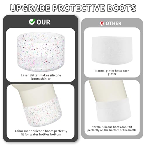 Image of WUQID Protective Bling Silicone Boot, Compatible with Stanley Tumbler 20-40oz & Hydro Flask Water Bottle 12-24oz and More Bottles /Tumblers Bottom of 2.83-2.95in, Glitter Reduces Dents Sleeve Cover