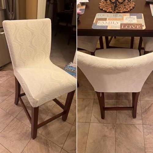 Image of SearchI Water Repellent Bar Stool Covers Set of 4, Stretch Washable Barstool Seat Covers, Counter Height Chair Covers for Kitchen Dining Room Cafe (Beige Flower Jacquard)