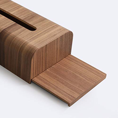 Yuanxue Rectangular Walnut Wooden Tissue Box, R Angle Facial Tissue Box Cover Napkin Holder Drawer Design Home Car Paper Towel Holder Organiser Tissue Dispenser for Kitchen Dinning Bathroom (Walnut)
