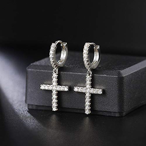 Tkmira Small Cross Earrings Women Men Hypoallergenic 14K Gold/Silver Plated Cubic Zirconia Dangle Hoop Earrings(Cross1,Silver) #TOP1