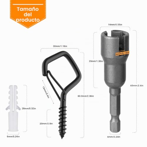 Miniatura 2 de Giptime Ganchos De Rosca, 50 Piezas Ganchos De Tornillo Con Hebilla De Seguridad, Ganchos De Pared De Acero Inoxidable, Ganchos Techo Gancho Atornillable Para Colgar Luces, Macetas Negro