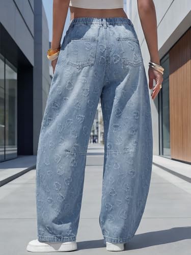 Image of EXLURA Womens Barrel Jeans Wide Leg Y2K Boyfriend Denim Pants Hip Hop Vintage Baggy Jeans Cotton Mid-Low Elastic Waist Pants