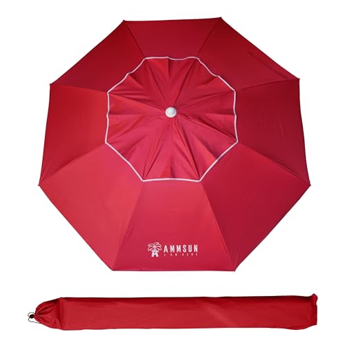 AMMSUN 6.5ft Portable Patio Beach Umbrella for Sand with tilt Air Vent Sun Shelter, UV 50+ Protection Outdoor Sunshade Umbrella with Carry Bag for Patio Garden Beach Pool Backyard Burgundy Red