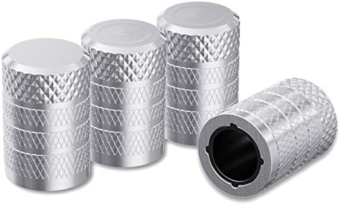 CKAuto Tire Valve Stem Caps, Silver, 4 pcs/Pack, Anodized Aluminum Tire Valve Cap Set, Corrosion Resistant, Universal Stem Covers for Cars Trucks Motorcycles SUVs and Bikes