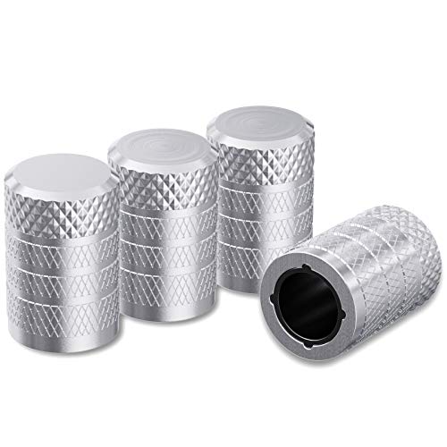 Image of CKAuto Tire Valve Stem Caps, Silver, 4 pcs /Pack, Anodized Aluminum Tire Valve Cap Set, Corrosion Resistant, Universal Stem Covers for Cars Trucks Motorcycles SUVs and Bikes